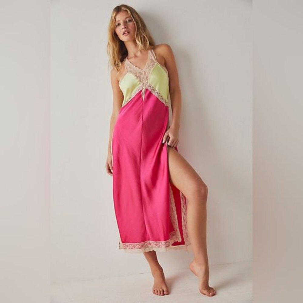 NWOT Free People Tri Me Midi Slip Dress